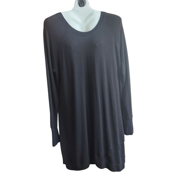 Athleta Knit Dress-Black-Long Sleeve-Thumbholes-Stretch-Luxe Modal-Athleisure XL - Picture 1 of 14